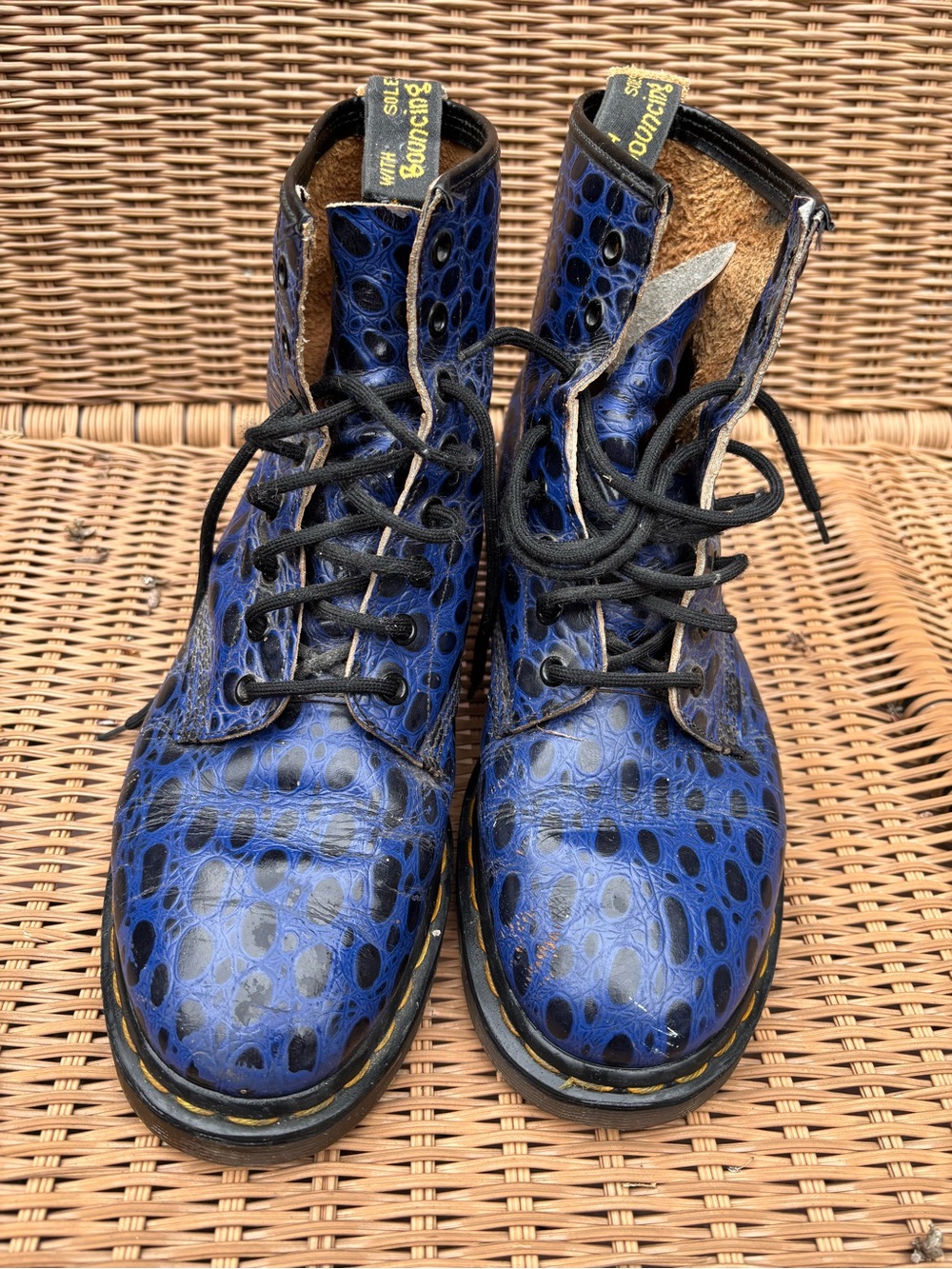 Dr. Martens Blue Croc-Embossed Leather Lace-Up Boots